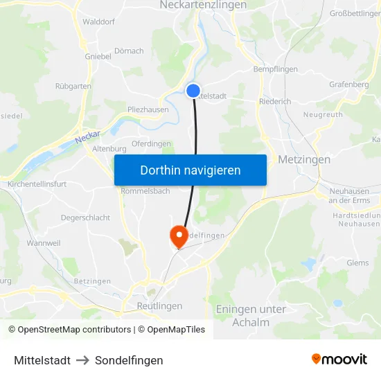 Mittelstadt to Sondelfingen map