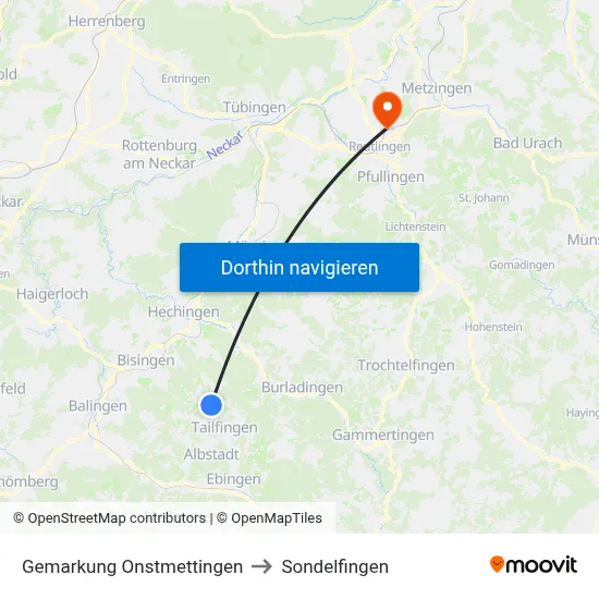 Gemarkung Onstmettingen to Sondelfingen map