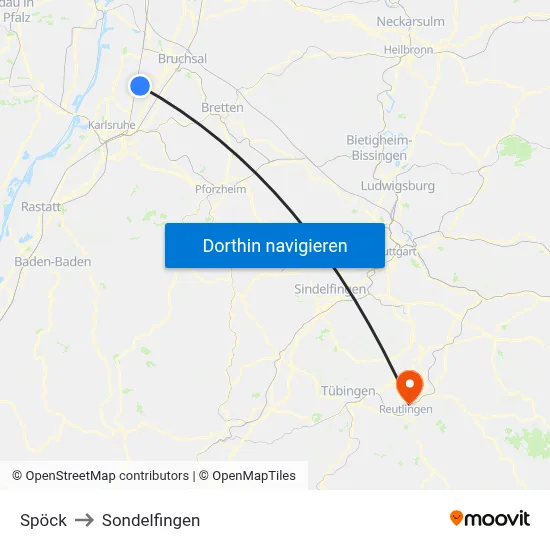 Spöck to Sondelfingen map
