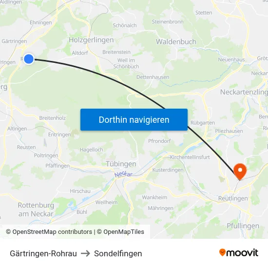 Gärtringen-Rohrau to Sondelfingen map