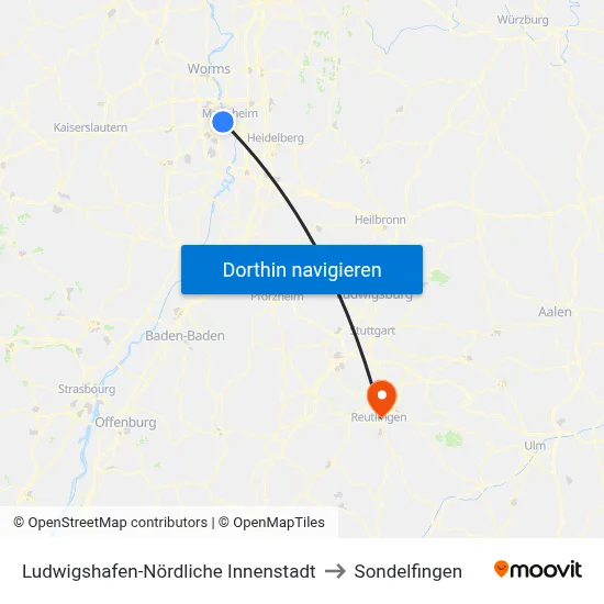 Ludwigshafen-Nördliche Innenstadt to Sondelfingen map