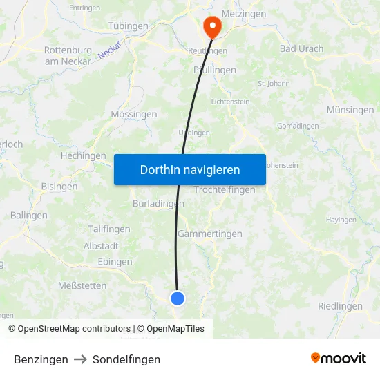 Benzingen to Sondelfingen map