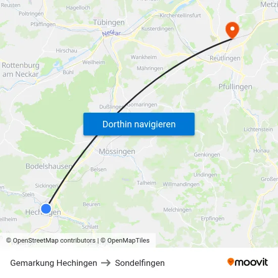Gemarkung Hechingen to Sondelfingen map