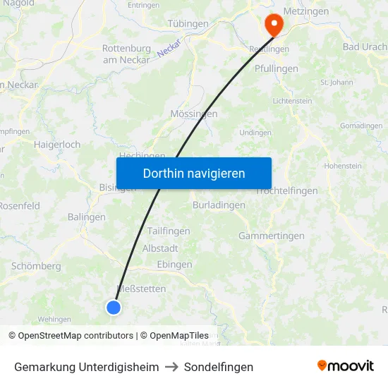 Gemarkung Unterdigisheim to Sondelfingen map