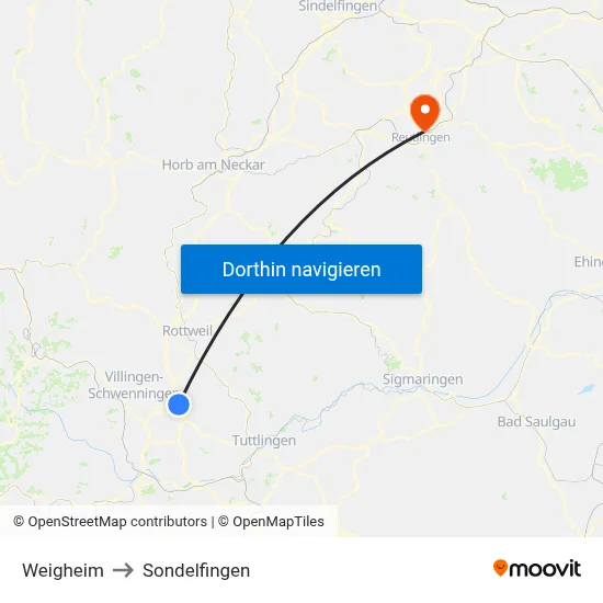 Weigheim to Sondelfingen map