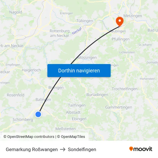 Gemarkung Roßwangen to Sondelfingen map