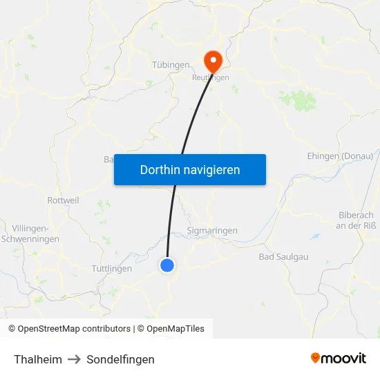 Thalheim to Sondelfingen map