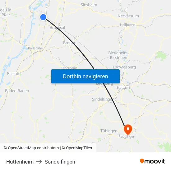 Huttenheim to Sondelfingen map
