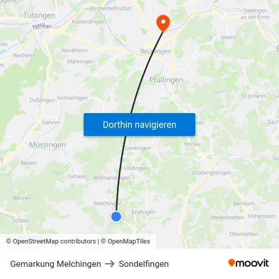 Gemarkung Melchingen to Sondelfingen map