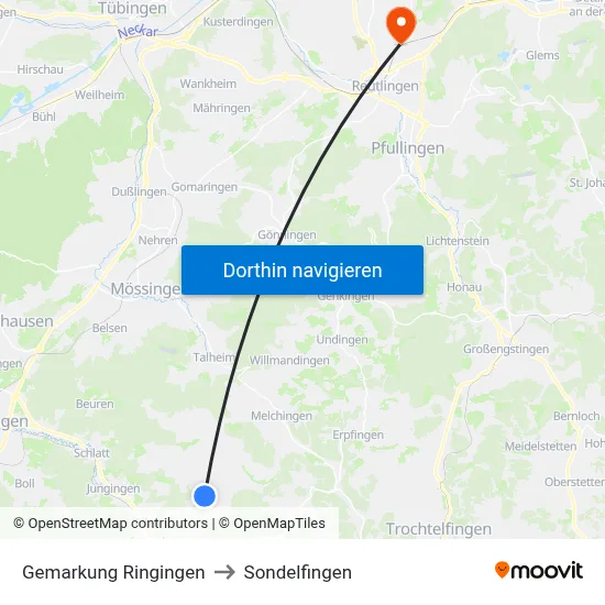 Gemarkung Ringingen to Sondelfingen map