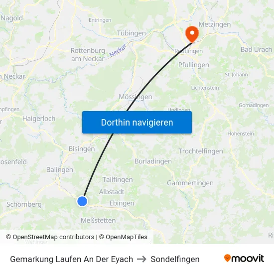 Gemarkung Laufen An Der Eyach to Sondelfingen map