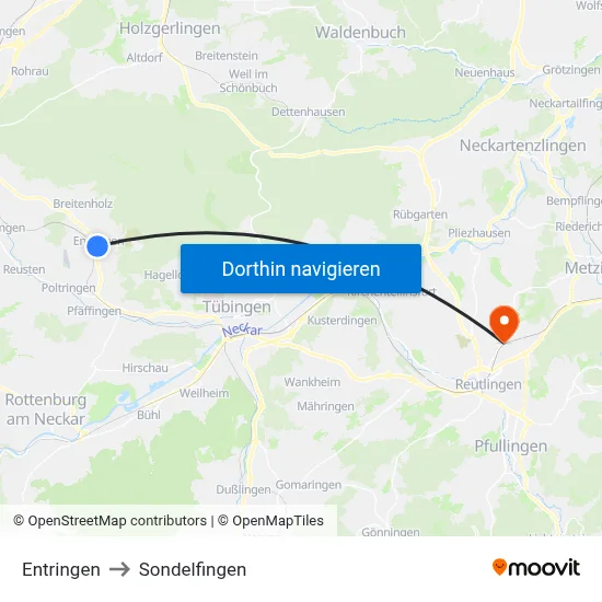Entringen to Sondelfingen map