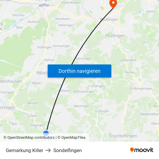 Gemarkung Killer to Sondelfingen map