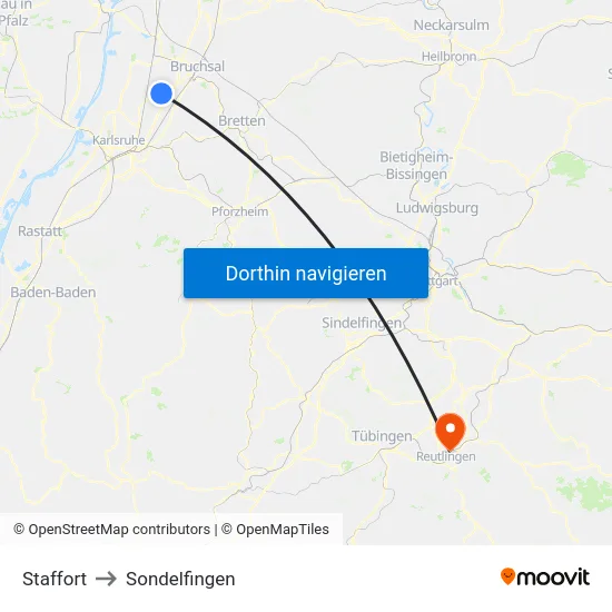 Staffort to Sondelfingen map