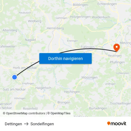 Dettingen to Sondelfingen map