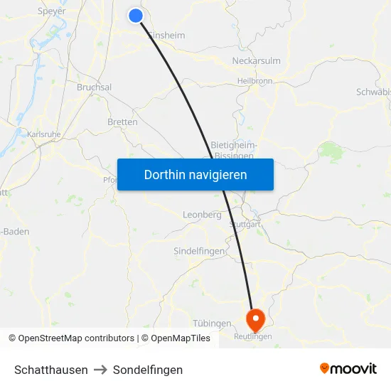 Schatthausen to Sondelfingen map