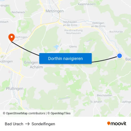 Bad Urach to Sondelfingen map