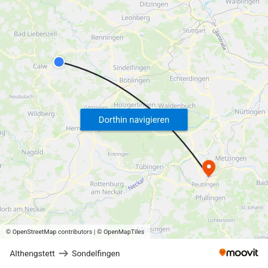 Althengstett to Sondelfingen map