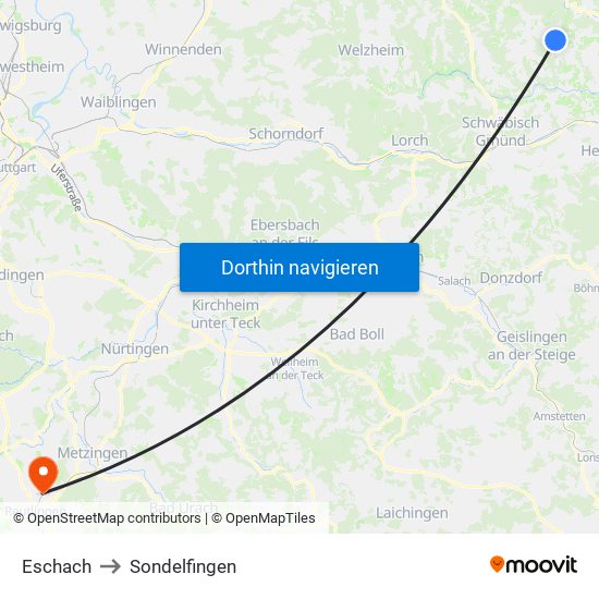 Eschach to Sondelfingen map
