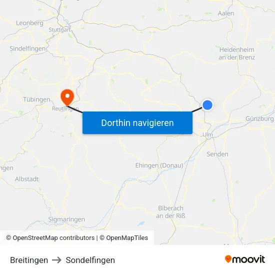 Breitingen to Sondelfingen map