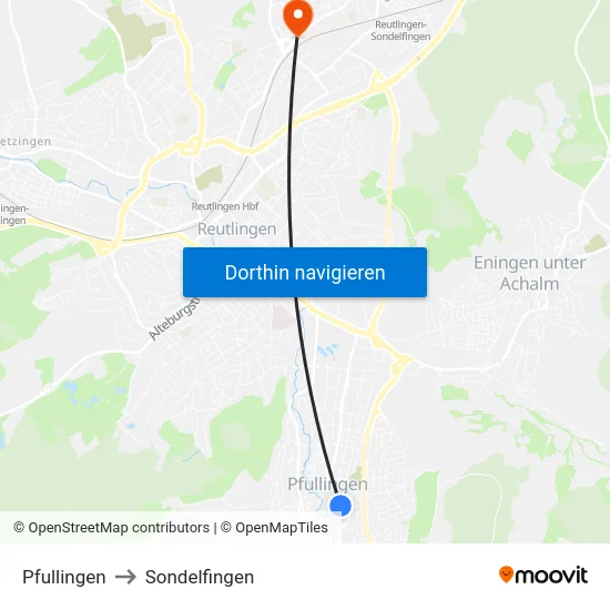 Pfullingen to Sondelfingen map