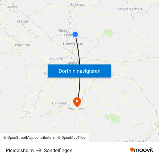 Pleidelsheim to Sondelfingen map