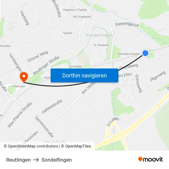 Reutlingen to Sondelfingen map