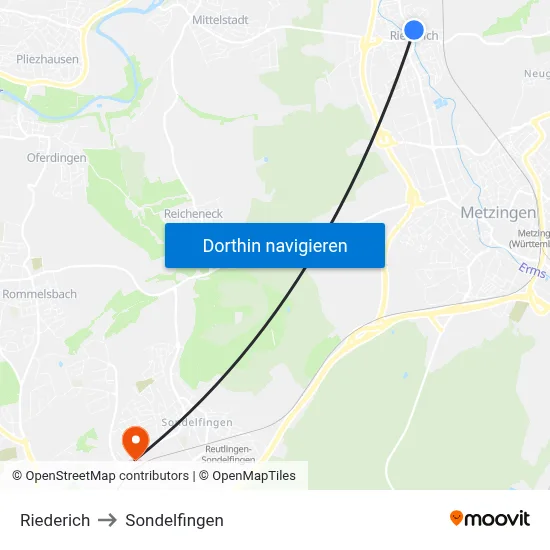 Riederich to Sondelfingen map