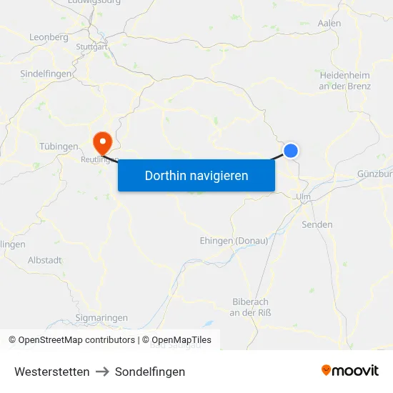 Westerstetten to Sondelfingen map