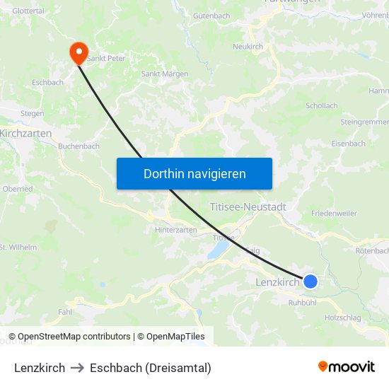 Lenzkirch to Eschbach (Dreisamtal) map