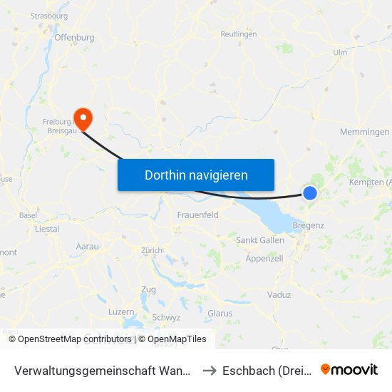 Verwaltungsgemeinschaft Wangen Im Allgäu to Eschbach (Dreisamtal) map