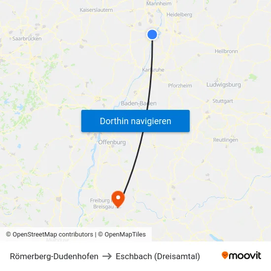 Römerberg-Dudenhofen to Eschbach (Dreisamtal) map