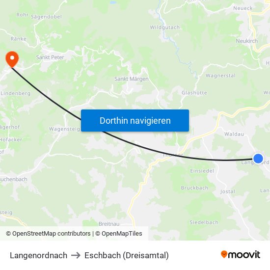 Langenordnach to Eschbach (Dreisamtal) map