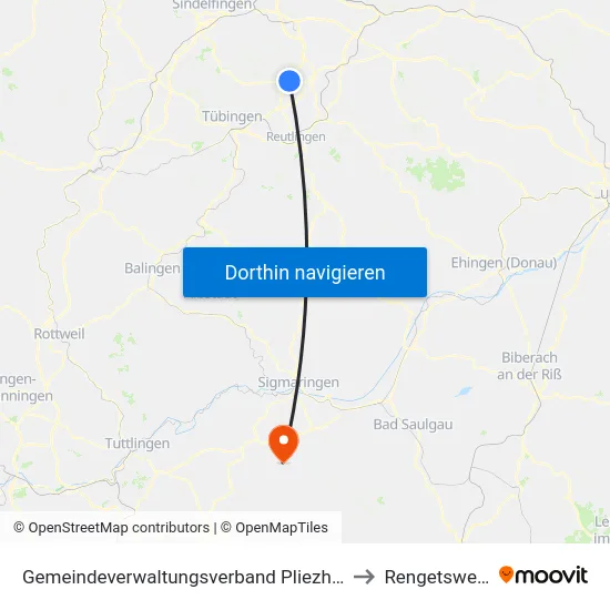 Gemeindeverwaltungsverband Pliezhausen to Rengetsweiler map