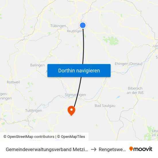 Gemeindeverwaltungsverband Metzingen to Rengetsweiler map