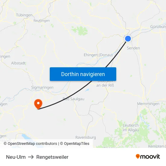 Neu-Ulm to Rengetsweiler map