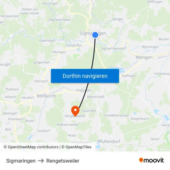 Sigmaringen to Rengetsweiler map