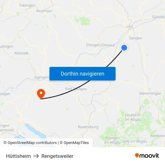 Hüttisheim to Rengetsweiler map