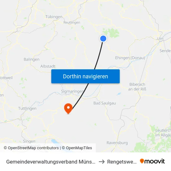 Gemeindeverwaltungsverband Münsingen to Rengetsweiler map