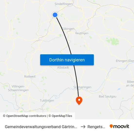 Gemeindeverwaltungsverband Gärtringen/Ehningen to Rengetsweiler map