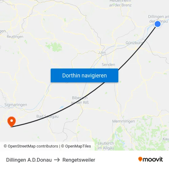 Dillingen A.D.Donau to Rengetsweiler map