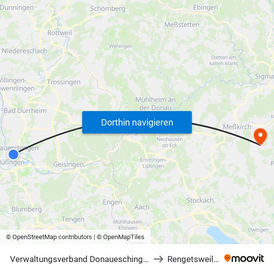 Verwaltungsverband Donaueschingen to Rengetsweiler map