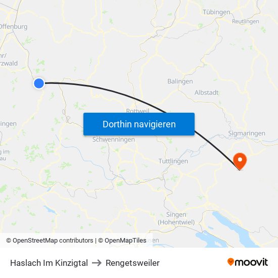 Haslach Im Kinzigtal to Rengetsweiler map