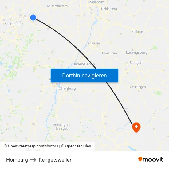 Homburg to Rengetsweiler map