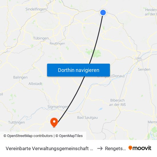 Vereinbarte Verwaltungsgemeinschaft Der Stadt Göppingen to Rengetsweiler map