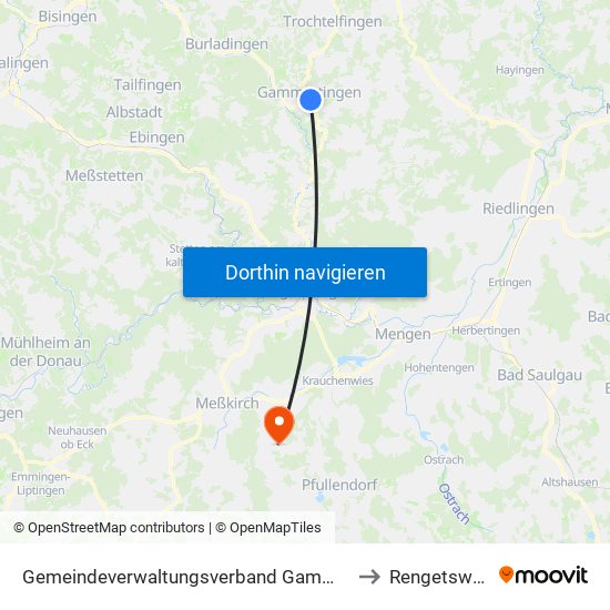 Gemeindeverwaltungsverband Gammertingen to Rengetsweiler map