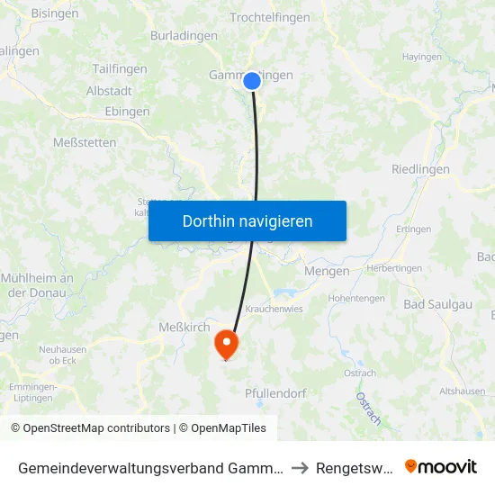 Gemeindeverwaltungsverband Gammertingen to Rengetsweiler map
