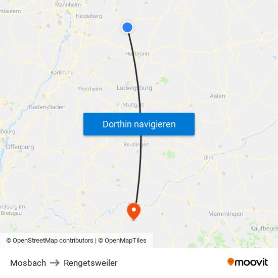 Mosbach to Rengetsweiler map