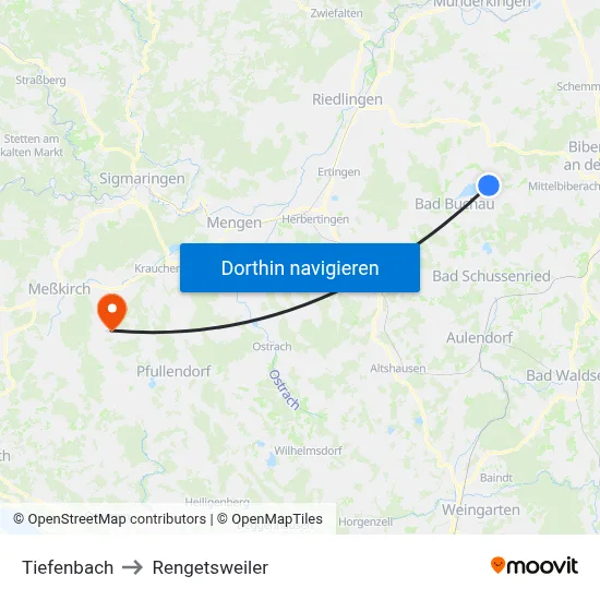 Tiefenbach to Rengetsweiler map