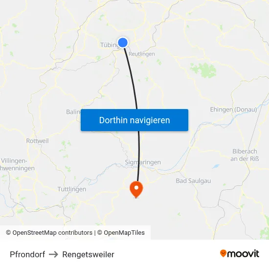 Pfrondorf to Rengetsweiler map